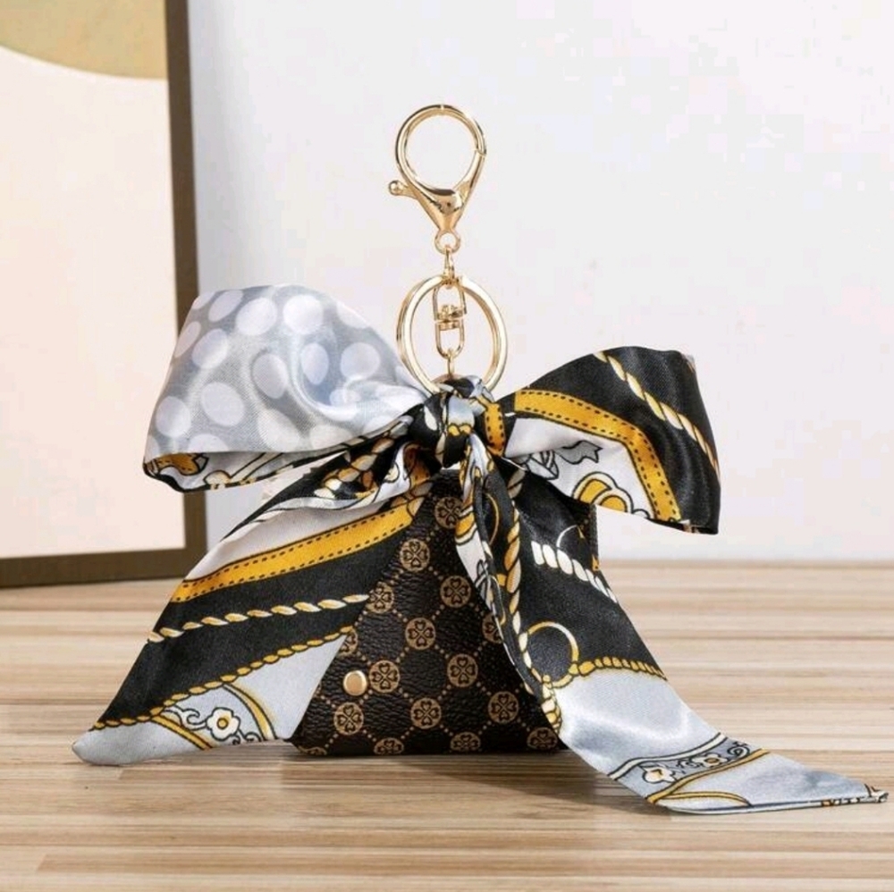 Elegant Brown & Tan Scarf Bag Charm /Keychain